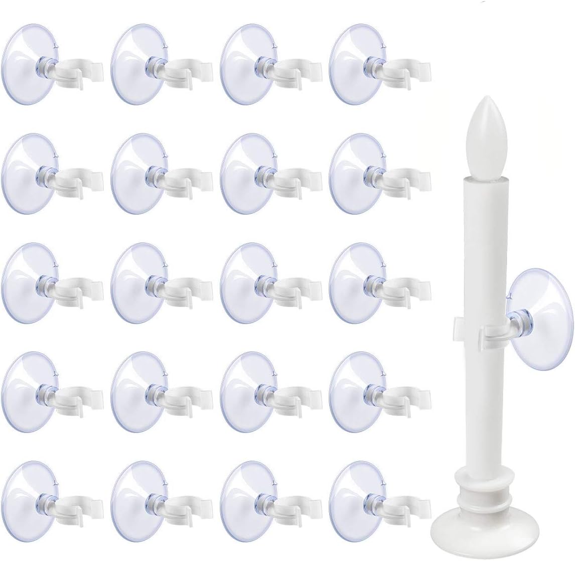 Window Candle Suction Cups Clamp - Secure Holder for Electric Candles - 20-Pack for Christmas Decor