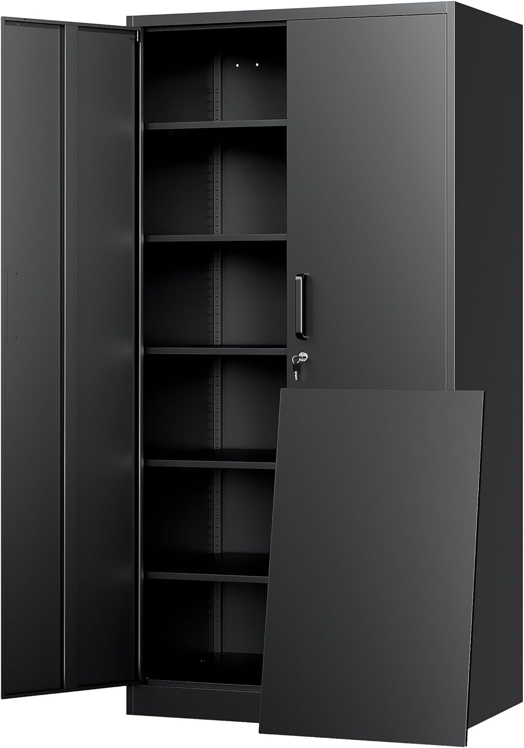 Yizosh Metal Storage Cabinet - 72" Lockable Garage Storage with 2 Doors & 5 Adjustable Shelves, Black Steel