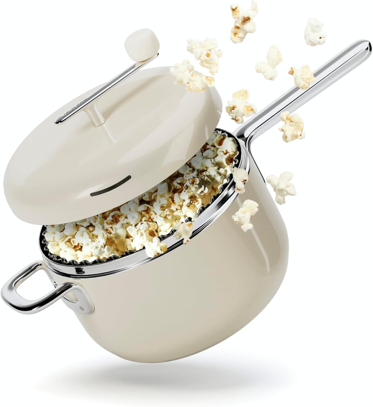 Popsmith Popcorn Popper - 6 Quart Cream Stovetop Machine | Stainless Steel Design for All Stovetops