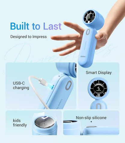 Diveblues High-Speed Portable Handheld Turbo Fan - USB Rechargeable, Compact Design for Travel & Home (Blue)