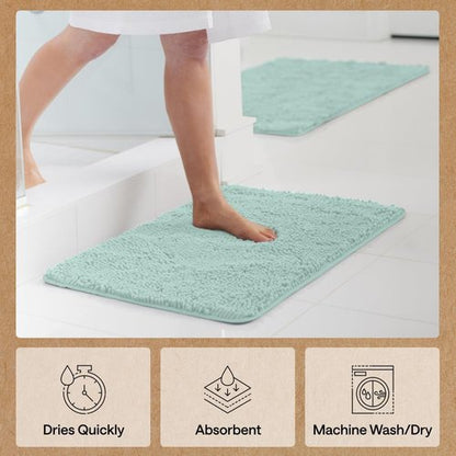 GORILLA GRIP Bath Rug Mat - Thick Soft Absorbent Chenille | Quick Dry Microfiber, 24x17, Seablue