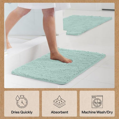 GORILLA GRIP Bath Rug Mat 30x20, Thick Soft Absorbent Chenille, Quick Dry Microfiber Mats, Rubber Backing Washable Shower Floor Rugs, US Designed Bathroom Bathmat Home Decor Accessories, Seablue