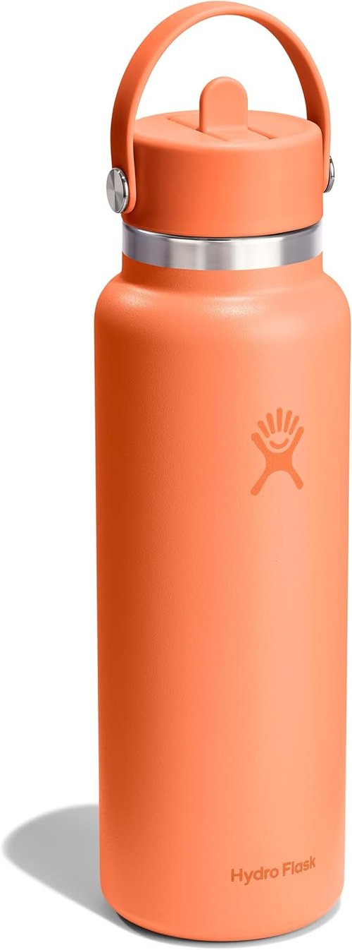 Hydro Flask Water Bottle - Insulated Stainless Steel with Wide Mouth Flex Straw Lid | 40 Oz Nectar Orange