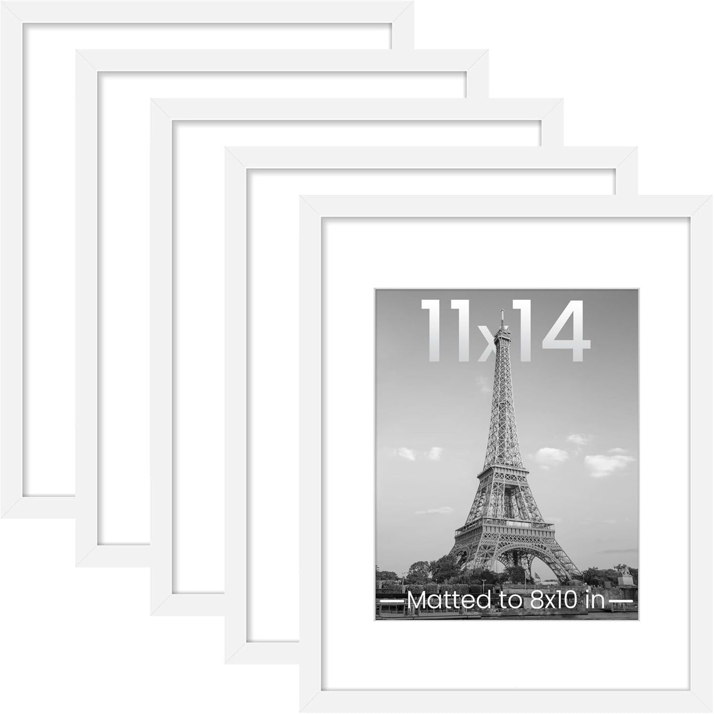 Upsimples 11x14 Picture Frame Set of 5 - Display 8x10 or 11x14 Photos | Elegant White Wall Gallery Frames