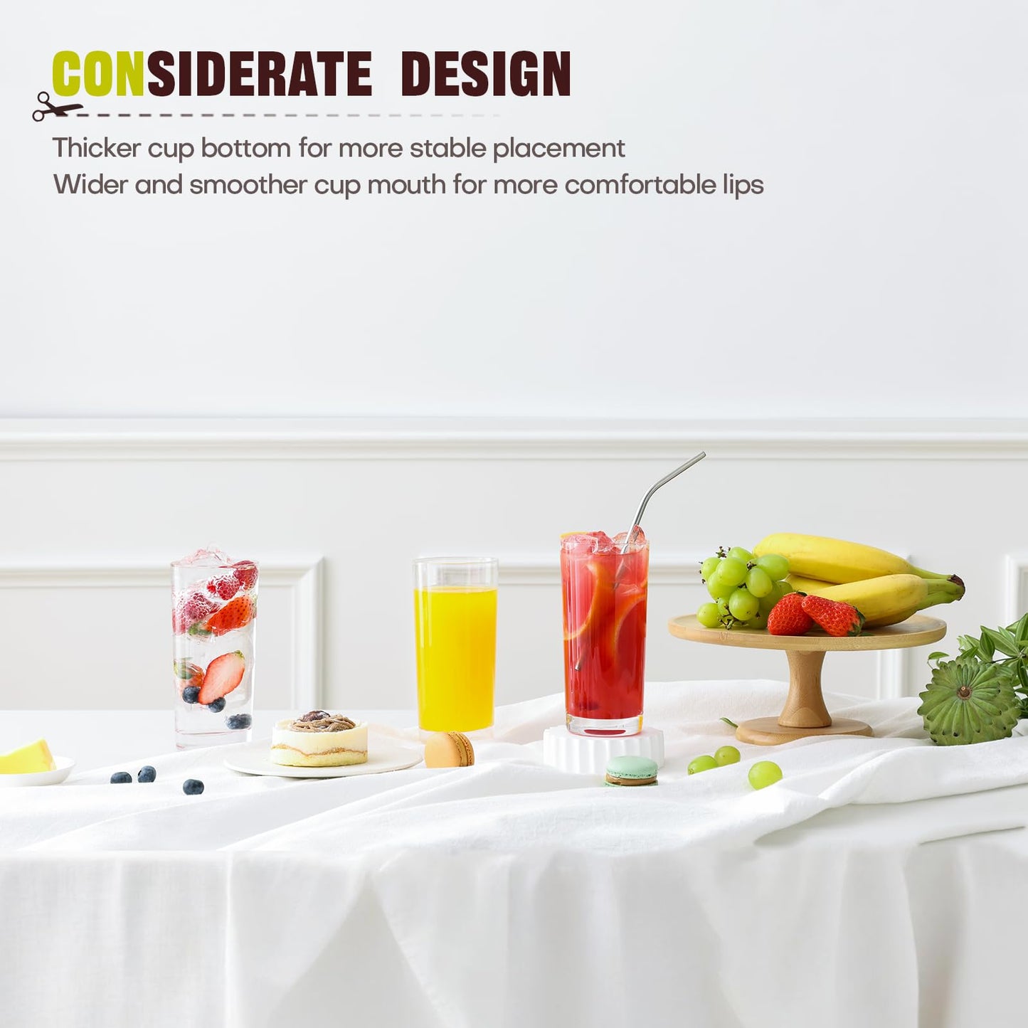 OUWO Highball Glasses Set of 6, 16oz Tall Drinking Glasses, Water Glass for Kitchen, Tom Collins Glasses, Mojito Glass Cups, Cocktail Glasses for Bar Glassware