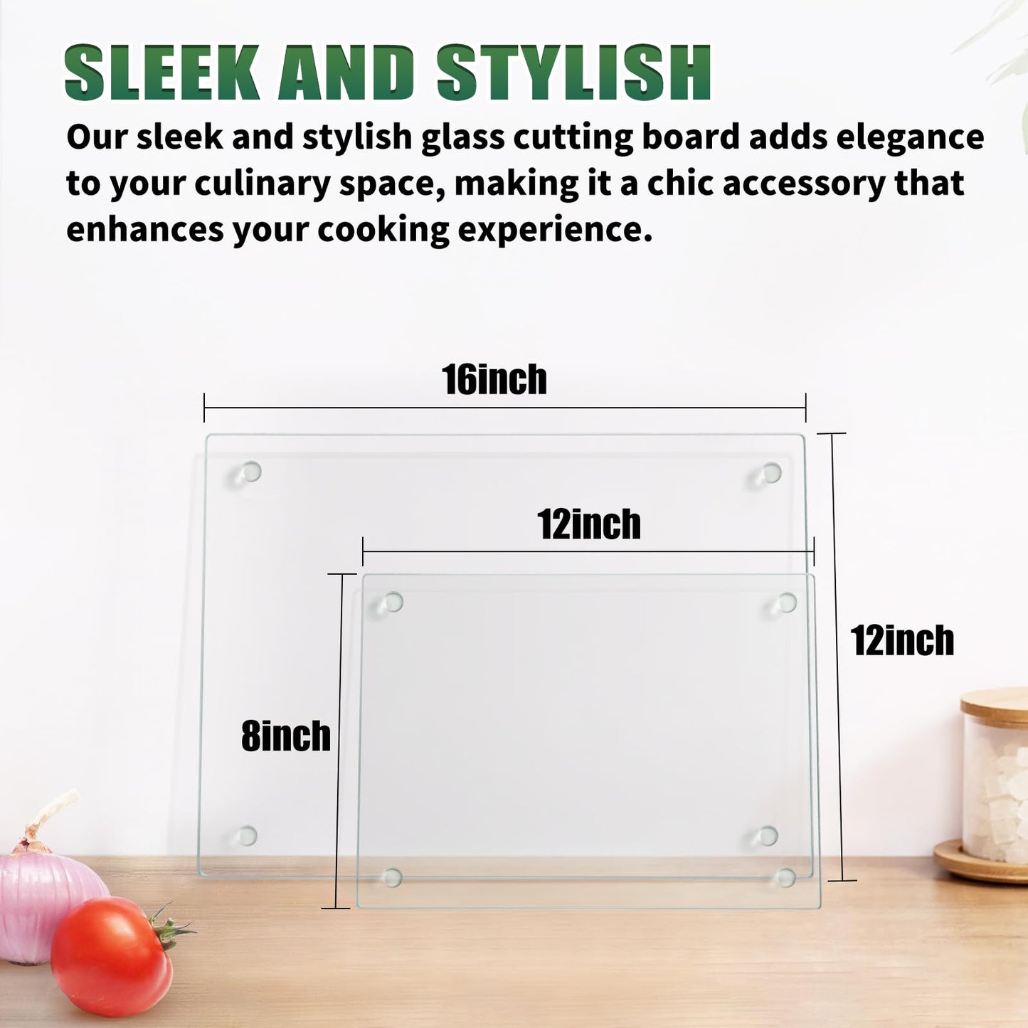 Seelenruhe 4 Pack Tempered Glass Cutting Boards for Kitchen Counter, Clear Cutting Boards for Countertop, Non-Slip, Heat-Resistant, Machine Washable, Easy to Clean, 16x12 & 8x12