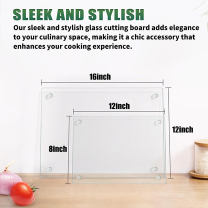 Seelenruhe 4 Pack Tempered Glass Cutting Boards for Kitchen Counter, Clear Cutting Boards for Countertop, Non-Slip, Heat-Resistant, Machine Washable, Easy to Clean, 16x12 & 8x12