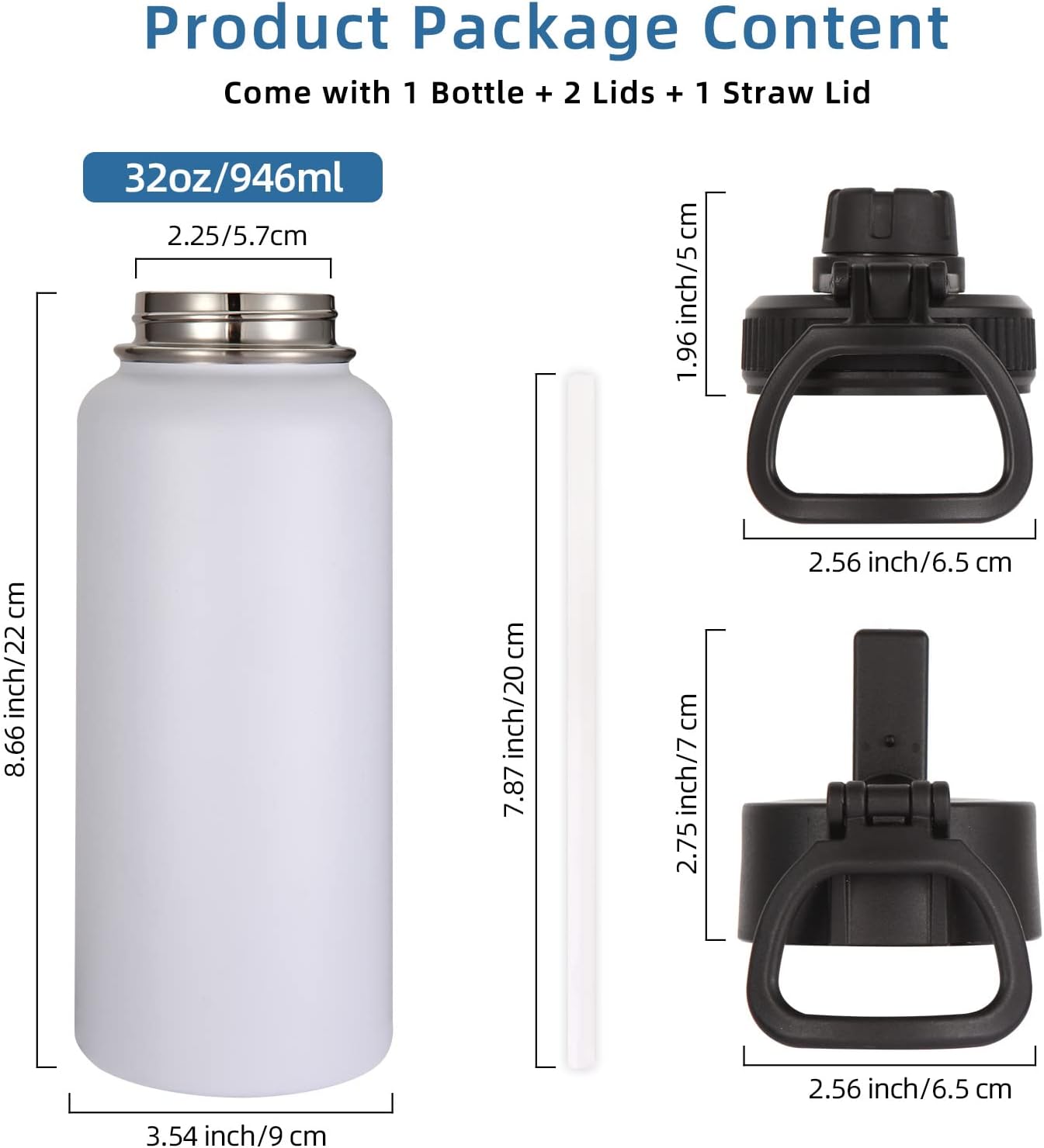 Volhoply 32 oz Insulated Water Bottles - 4 Pack with Straw & Spout Lids | Stainless Steel, Leakproof Design for Hiking & Camping