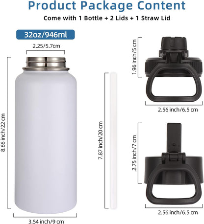 Volhoply 32 oz Insulated Water Bottles - 4 Pack with Straw & Spout Lids | Stainless Steel, Leakproof Design for Hiking & Camping