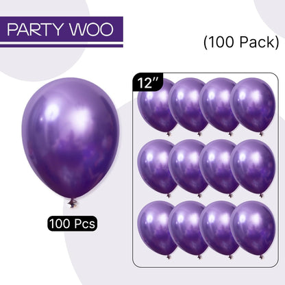 PartyWoo Metallic Purple Balloons - 100 Pcs 12 Inch Chrome Latex Helium Balloons for Celebrations
