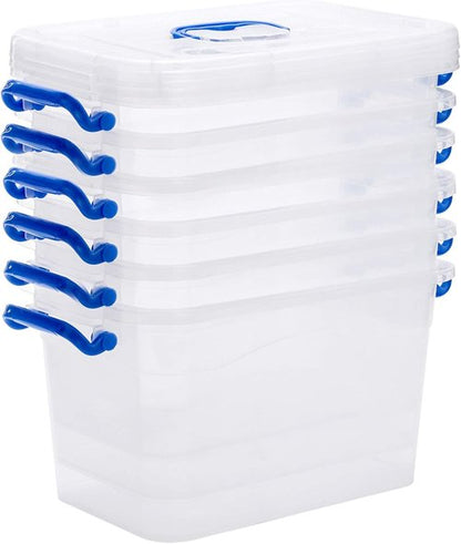 Clear Storage Box by [Brand Name] - 6-Pack 7 Quart Plastic Latch Bins with Handle | 6.5 Liter Capacity