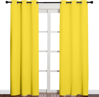 NICETOWN Thermal Insulated Curtains - 84 Inches Solid Grommet Drapes for Office & Living Room | Bright Yellow, 1 Pair