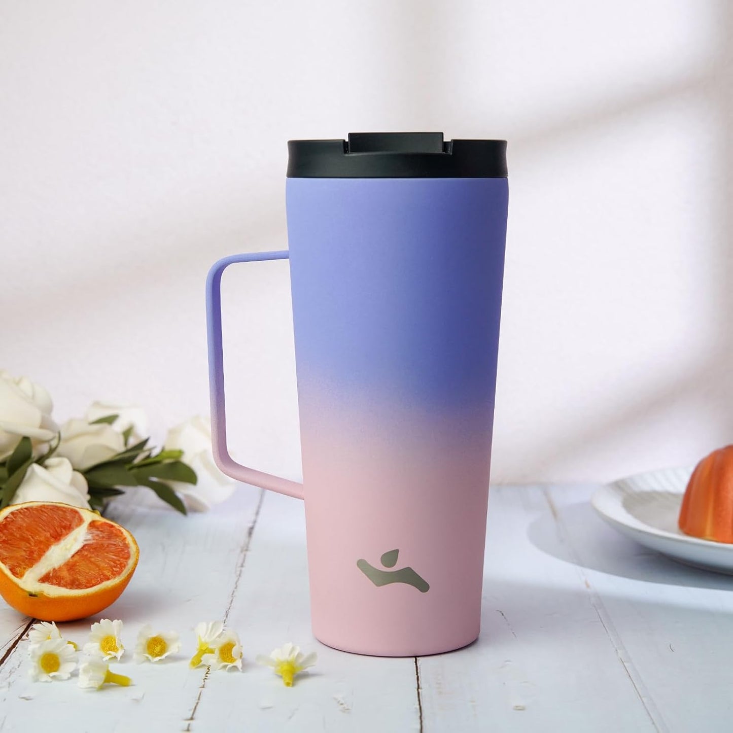 Skiennix Insulated Tumbler - 18 OZ Travel Coffee Mug with Handle & Straw | Pastel Sunset Design