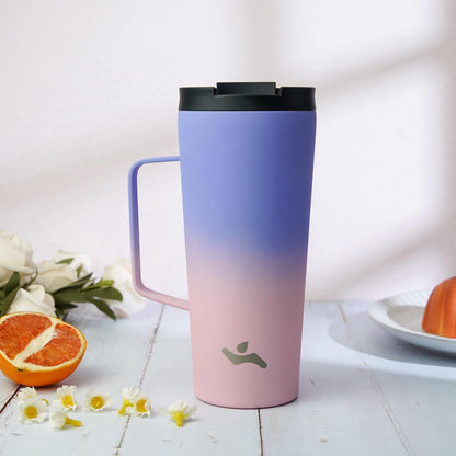 Skiennix Insulated Tumbler - 18 OZ Travel Coffee Mug with Handle & Straw | Pastel Sunset Design