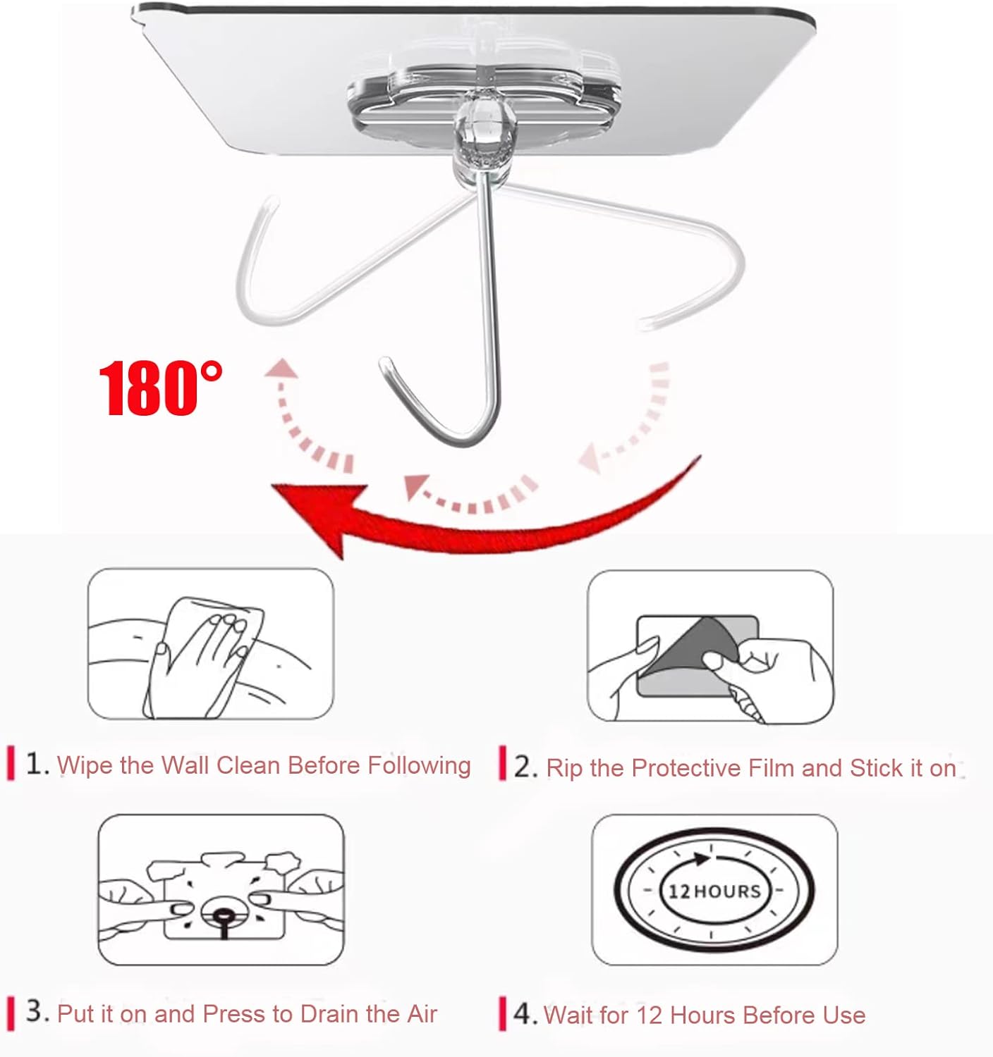 Skiennix Heavy-Duty Adhesive Wall Hooks - 50 lbs Capacity, Waterproof, No Damage | 10 Pack for Home & Office