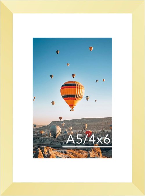 JCJMY A5 Gold Picture Frame - Display 4x6 Photos with Mat or 5.8x8.3 Without Mat | Shatter-Resistant Plexiglass