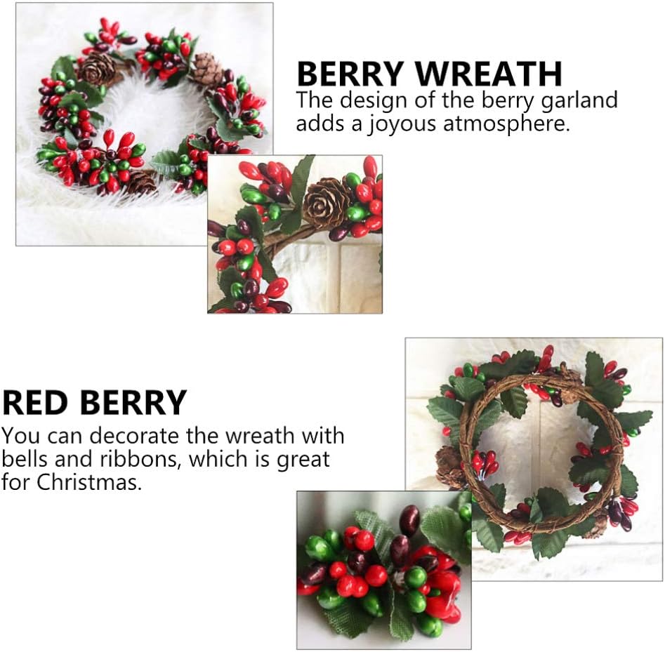 PRETYZOOM Christmas Candle Rings - 4Pcs Artificial Berry Mini Wreaths for Pillar Candles | Rustic Holiday Decor