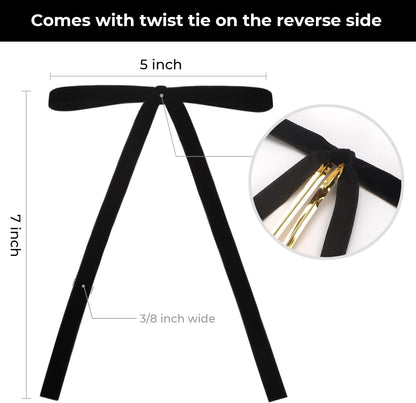 Ribbli Black Velvet Bows - 24 Vintage Christmas Tree & Wreath Ribbon Bows | 5 x 7 Inch, 3/8 Inch Wide