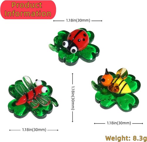 Colorful Glass Insects by 3Ca3s1 - Handmade Miniature Animal Figurines, 3pcs, Perfect Collectibles