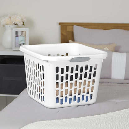 Regine Square Plastic Laundry Basket - BPA-Free, Sturdy & Stackable, 1.5 Bushel, White with 2 Comfort Grip Handles