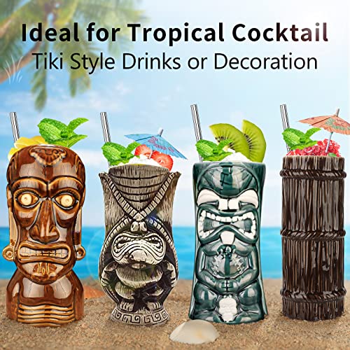 12PCS Tiki Mugs Cocktail Set - Ceramic Hawaiian Party Cups for Exotic Drinks
