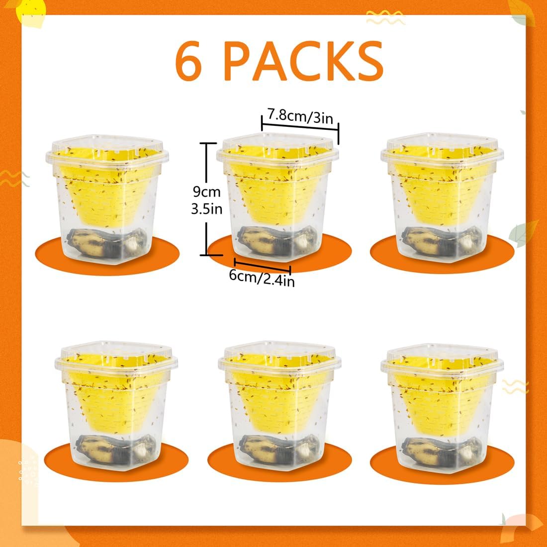 Reusable Fruit Fly Trap by Skiennix - Non-Toxic & Safe for Kids and Pets | Easy Kitchen Control - 6 Pack