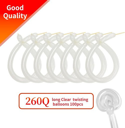 KAWKALSH 260 Clear Long Balloons - Thick Latex Twisting for Animal Shapes | 100pcs for Parties & Events