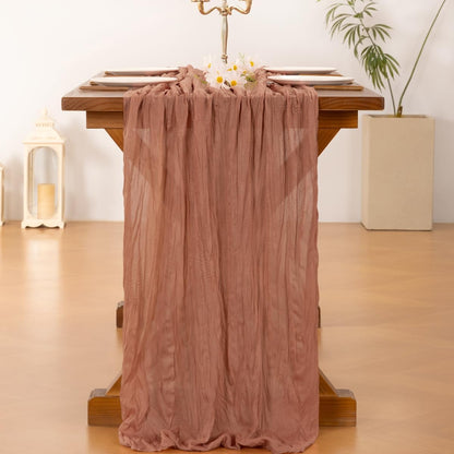 Socomi Cheesecloth Table Runner - 120 Inch Dusty Rose Boho Rustic Decor for Weddings & Events
