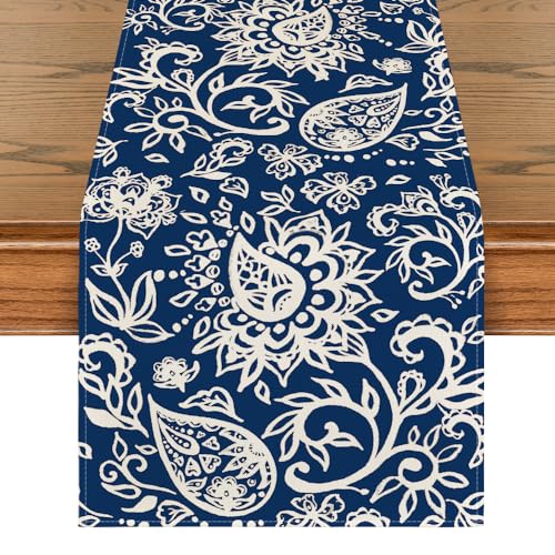 Blue Floral Paisley Table Runner - 13x72 Inch Seasonal Kitchen Decor