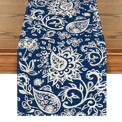Blue Floral Paisley Table Runner - 13x72 Inch Seasonal Kitchen Decor