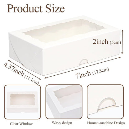 7x4.3x2 In White Bakery Boxes with Window, 100-Pack Cookies Macaron Cake Treat Boxes