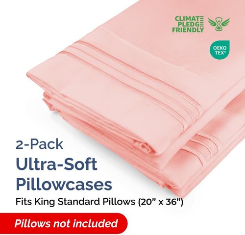 King Standard Pillow Cases - Ultra-Soft Hotel Quality Covers | Cozy, Fade-Free & Wrinkle Resistant - Baby Pink - Set of 2