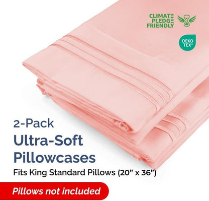 King Standard Pillow Cases - Ultra-Soft Hotel Quality Covers | Cozy, Fade-Free & Wrinkle Resistant - Baby Pink - Set of 2