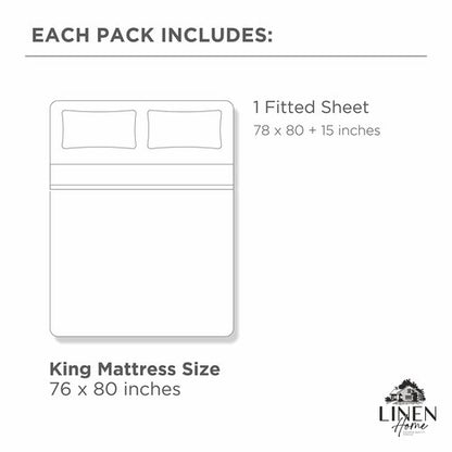 Linen Home 100% Cotton Percale Weave Fitted Sheet, King Size, White, 1 Deep Pocket Fitted Sheet, Fits Mattress Upto 16" Crisp and Cool Strong Bed Linen, 78"X80"+15"