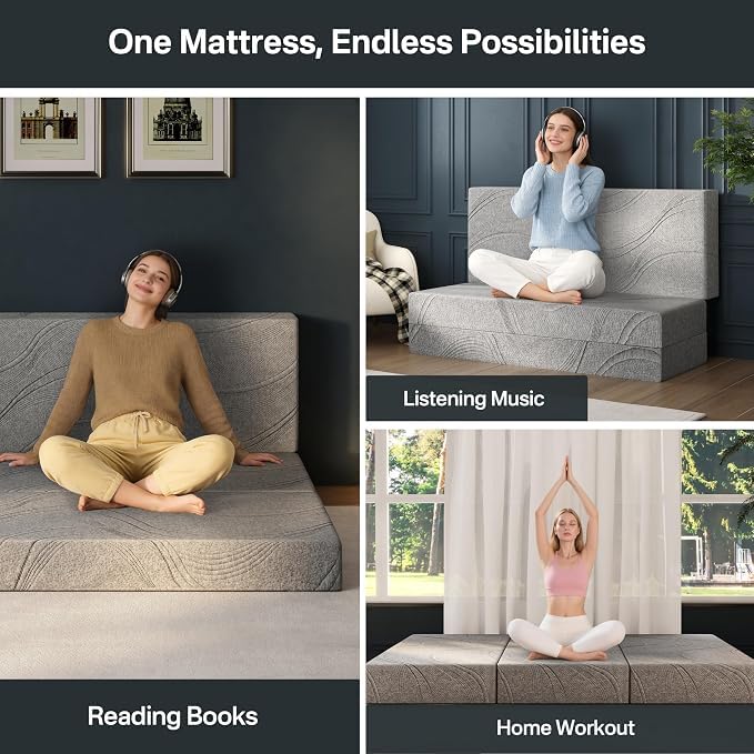 Foldable Queen Memory Foam Mattress Topper 6 Inch – Trifold Portable Guest Bed