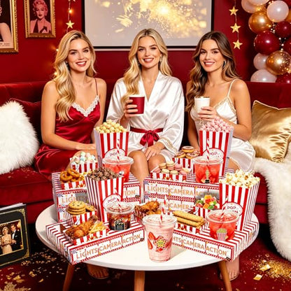 Movie Night Snack Trays with Popcorn & Snack Boxes - Red / 32