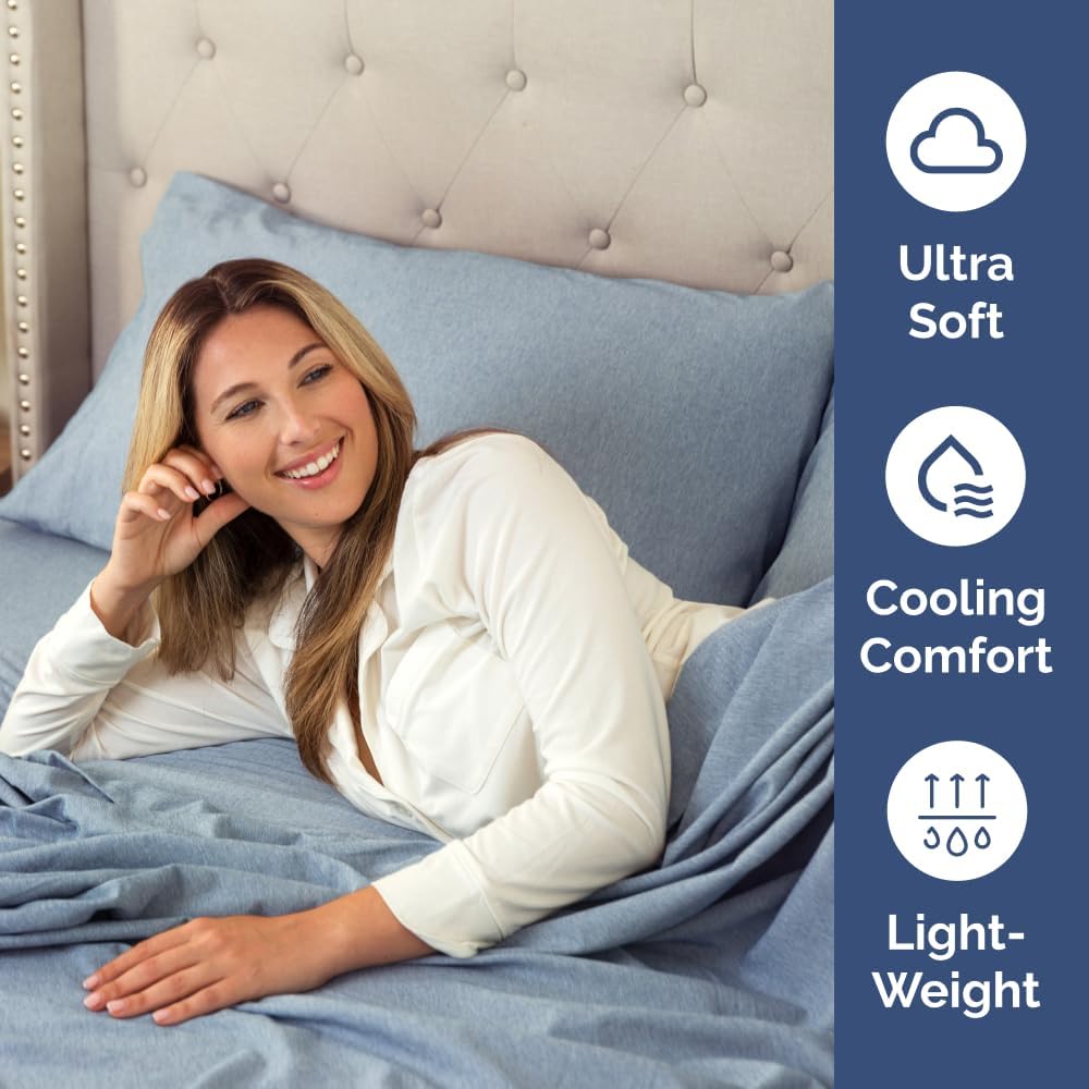 Skiennix Queen Pillow Cases Set of 4 | Ultra Soft Hotel Quality, Wrinkle Free, Fade Resistant - Heathered Blue