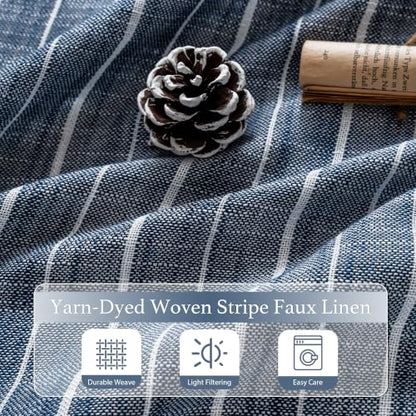 Hygge Navy Striped Tier Kitchen Curtains 26W x 36L, Set of 2