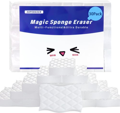 Magic Sponge Eraser 30-Pack | 3X Density Premium Melamine Sponges for Deep Cleaning Multi-Surface