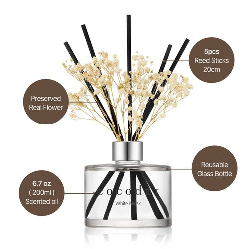 COCODOR Reed Diffuser Set with Preserved Baby's Breath with Sticks/April Breeze / 6.7oz / Scent Fragrance Oil Diffuser for Bedroom Bathroom Home Decor