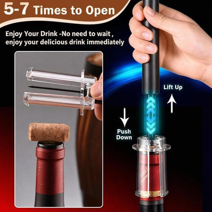 5 Pcs Air Pump Wine Opener Set with Foil Cutter, Wine Pourer, Vacuum Stopper and Storage Base NUCOKRS Corkscrew Great Gift for Wine Lovers