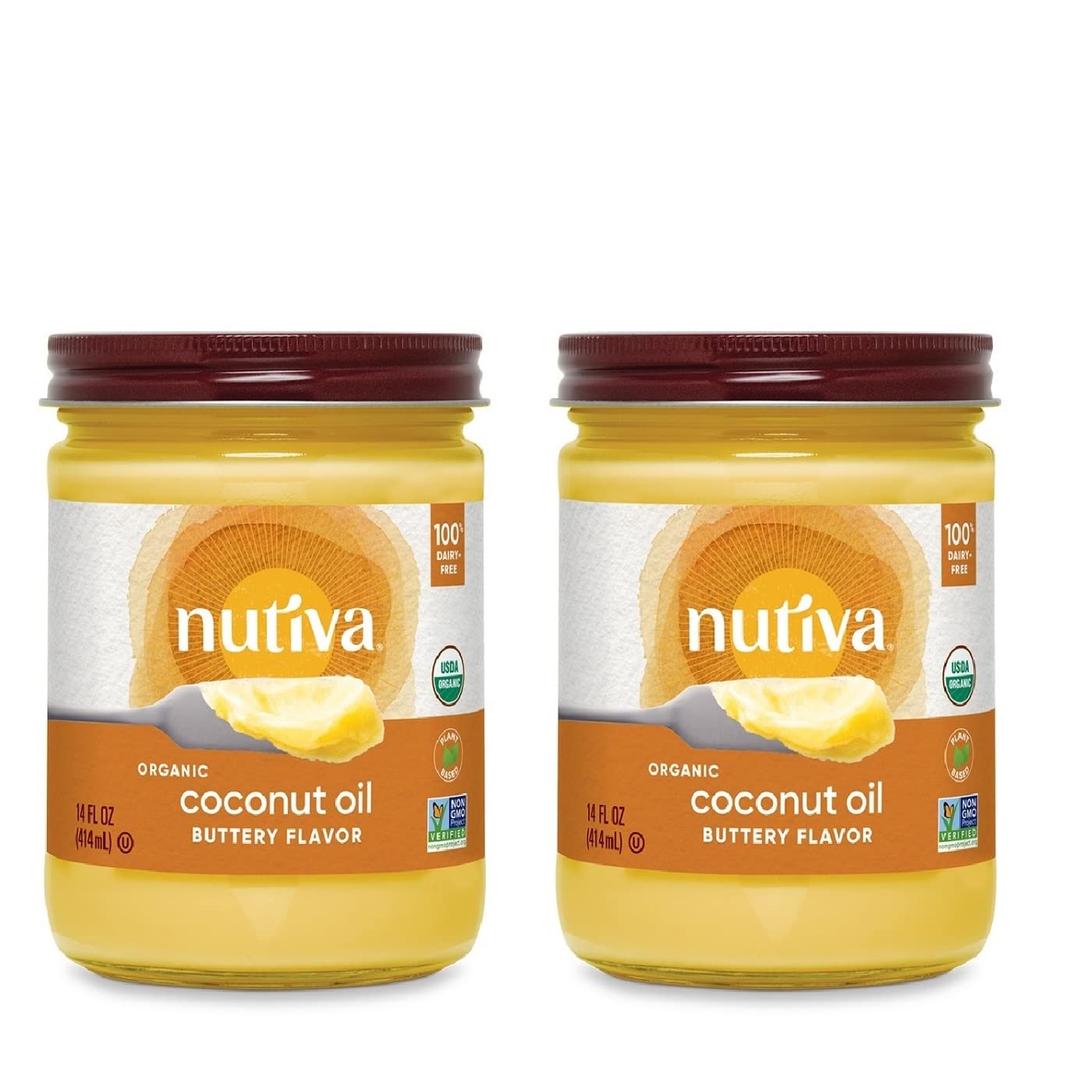 Nutiva Organic Coconut Oil - Non-Dairy Butter Flavor, 14 Ounce (Pack of 2) | USDA Organic, Vegan, Gluten-Free