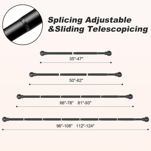 Black Curtain Rods by [Brand Name] - Adjustable 36"-48" Decorative Drapery Rod for Bedroom, Living Room & Kitchen