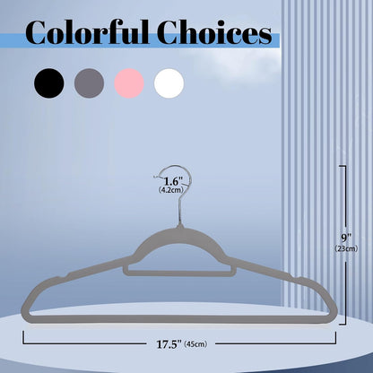 Smartor Grey Velvet Hangers - 20 Pack Heavy-Duty Non-Slip Clothes Hangers with Tie Bar & Shoulder Notches