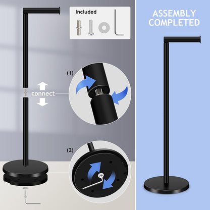 TACGEA Toilet Paper Holder - Free Standing Stainless Steel Design | Holds 4 Rolls - Matte Black