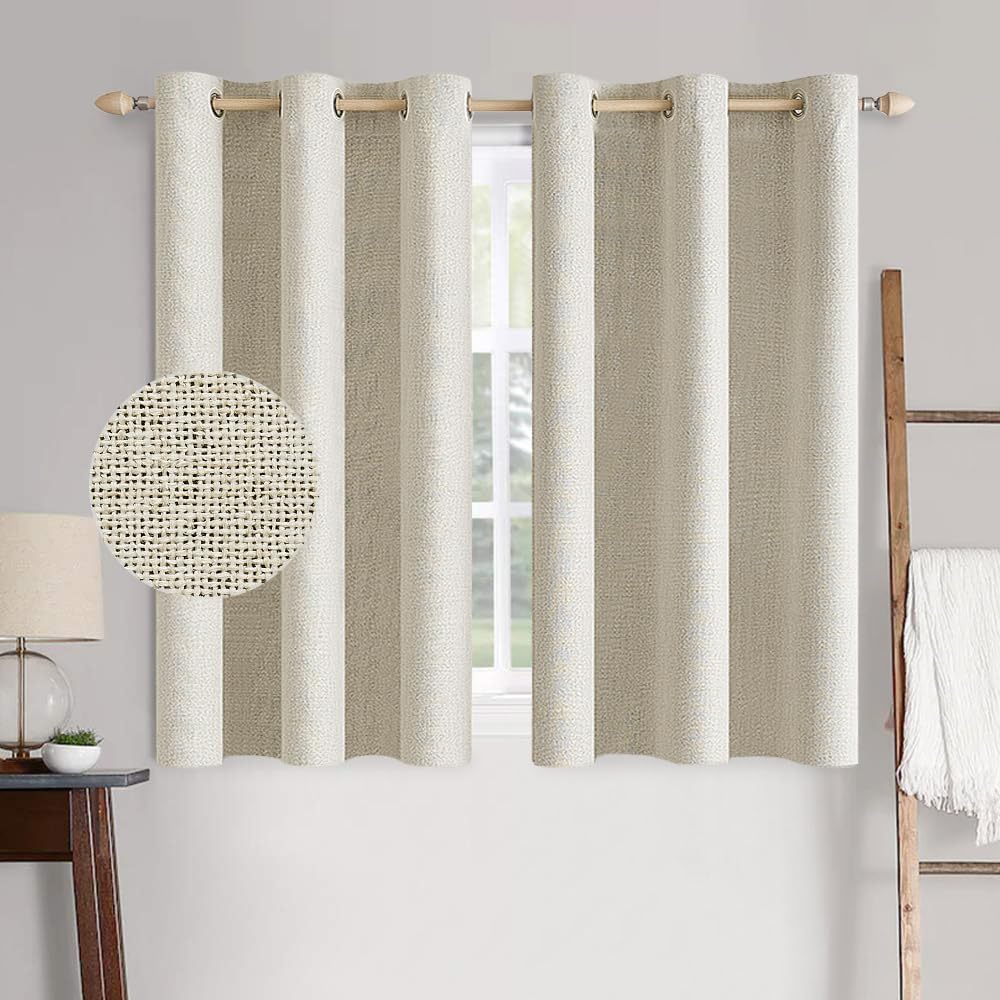 MIULEE 100% Blackout Linen Textured Curtains - Solid Thermal Insulated Cream Drapes | 42 x 63 Inch (2 Panels)