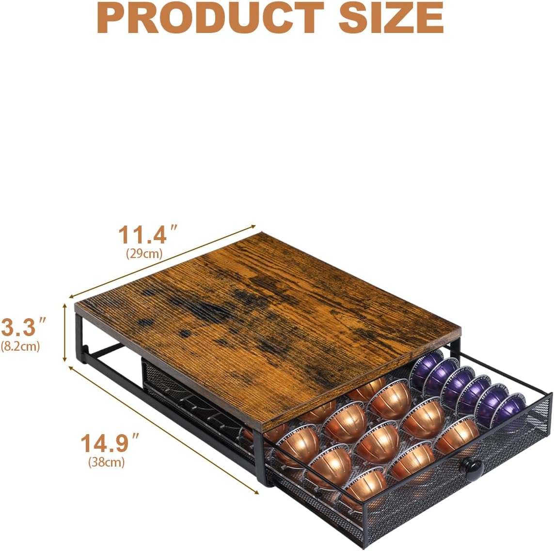 Sedegn Coffee Pod Holder - Vertuo Capsules Storage Organizer with Sliding Drawer | Holds 56 Small or 28 Big Pods - Rustic Brown