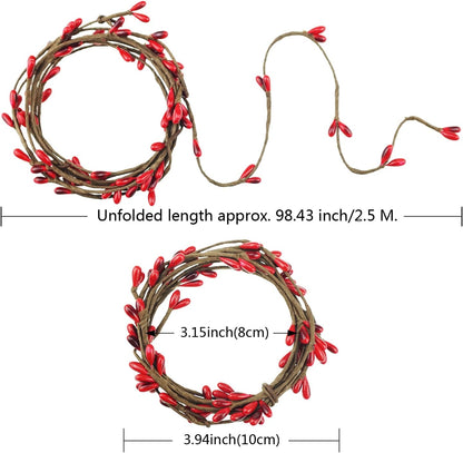 Saktopdeco Red Pip Berry Garland - Artificial Holiday Wreath with Holly Berries & Candle Rings