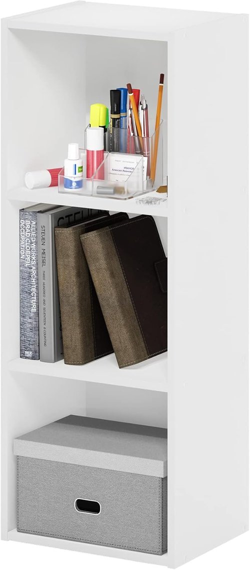 Furinno Pasir 3-Tier Open Shelf Bookcase - Easy No Tool Assembly | Elegant White Finish