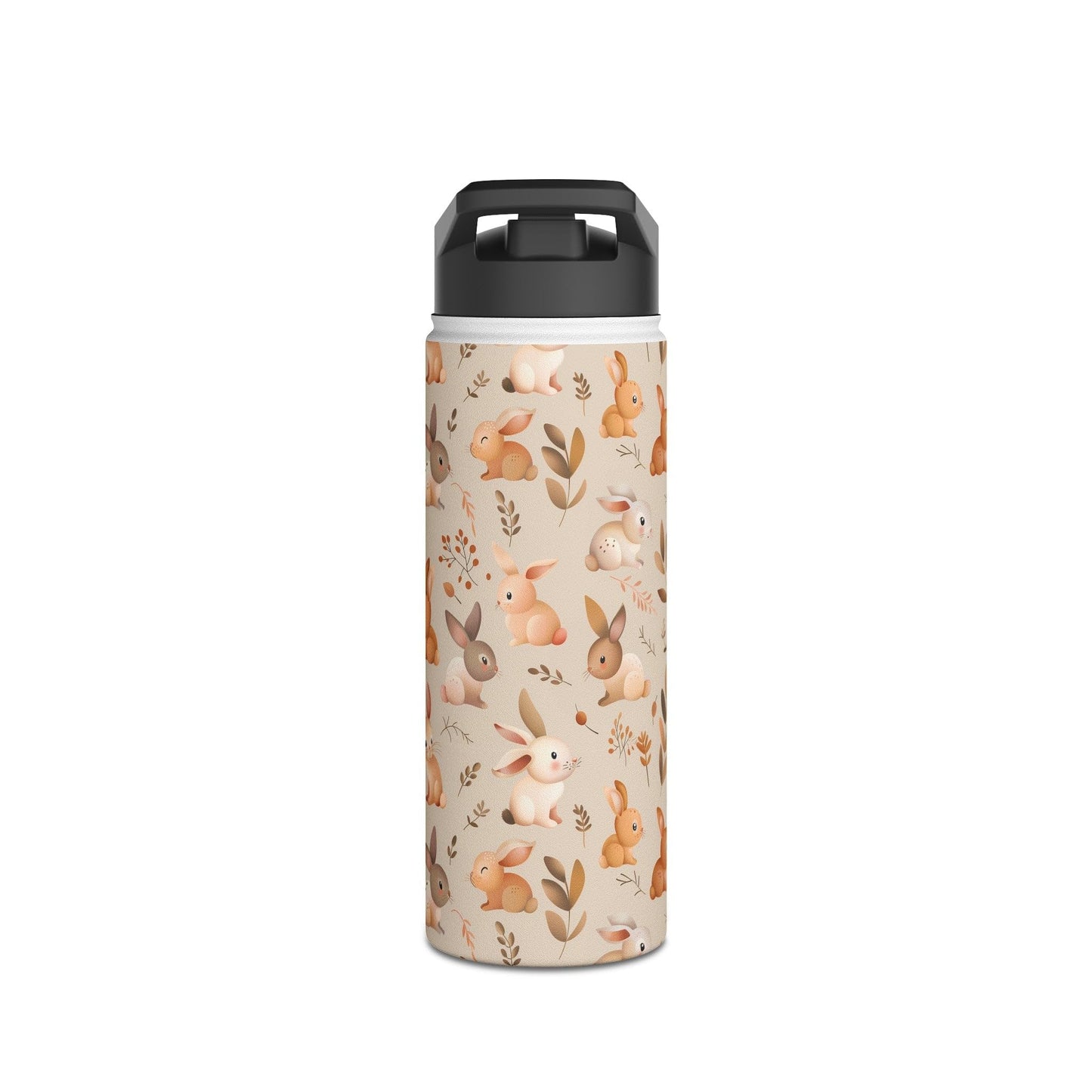 Insulated Water Bottle Thermos, 18oz, Cute Bunny Rabbits - Double Walled Stainless Steel, Keeps Drinks Hot or Cold